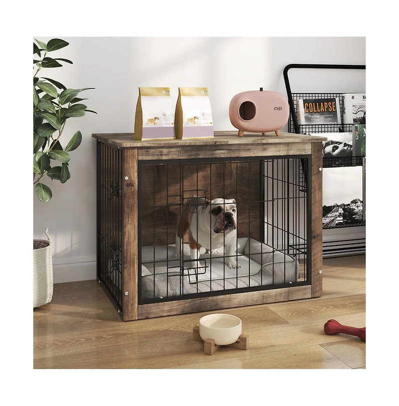 Aostirmotor Medium Wooden Dog Crate Indoor Dog Kennel with Double Doors