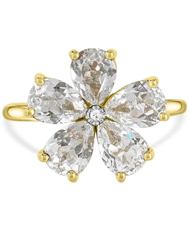 Lab-created White Sapphire 3-5/8 ct. t.w. Flower Statement Ring with Diamond Accent 14K Gold-Plated Sterling Silver