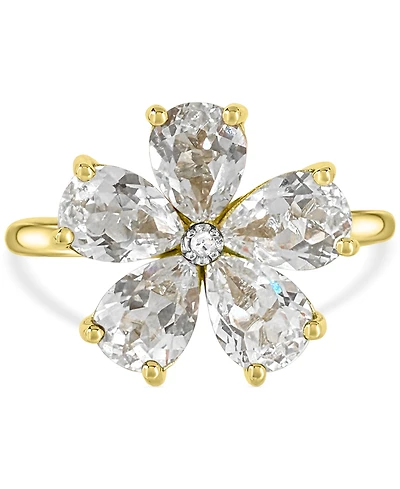 Lab-created White Sapphire 3-5/8 ct. t.w. Flower Statement Ring with Diamond Accent 14K Gold-Plated Sterling Silver