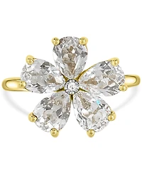 Lab-created White Sapphire 3-5/8 ct. t.w. Flower Statement Ring with Diamond Accent 14K Gold-Plated Sterling Silver