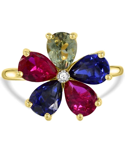 Lab-created White Sapphire 3-5/8 ct. t.w. Flower Statement Ring with Diamond Accent 14K Gold-Plated Sterling Silver