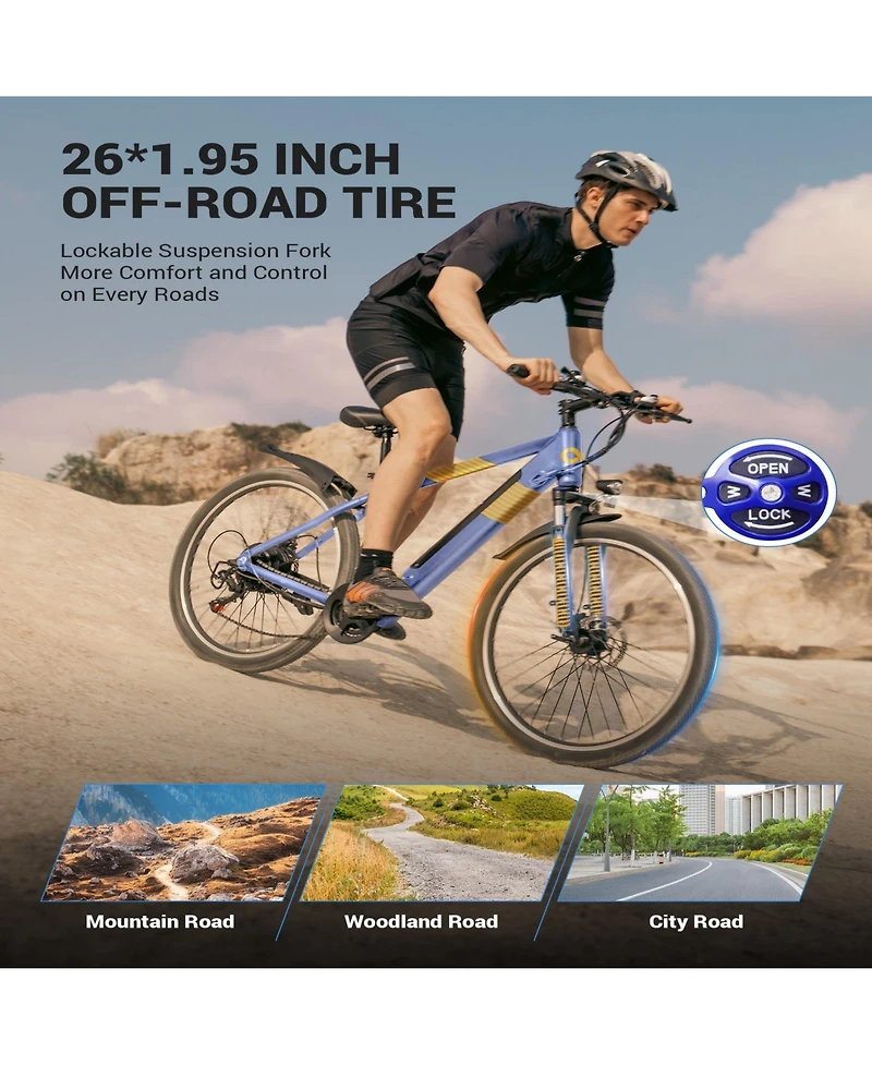 Everyfun 550W 26" Ebike for Adults, 48V Hidden Removable Battery, Up to 50 Miles, Shimano 21-Speed City Commuter EBike for Men & Women