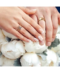 Bling Jewelry 2-Pc. Sterling Silver Cz Promise Rings in Silver or Rose Gold with Cushion-Cut Solitaire & Pave Band