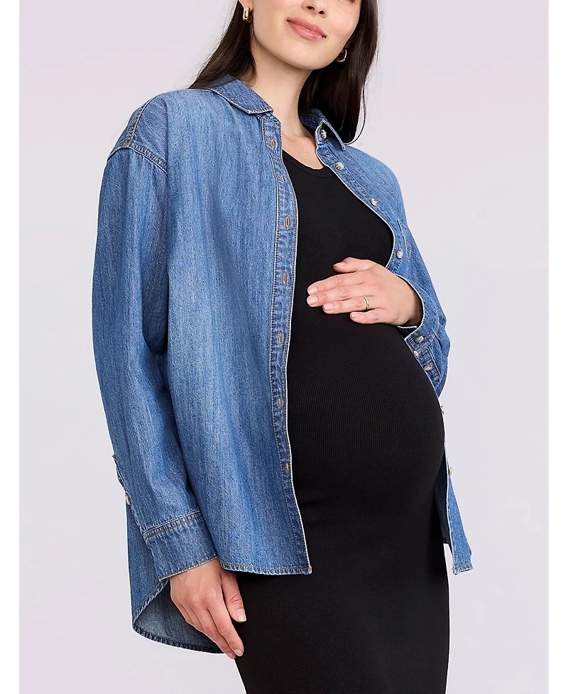 Motherhood Maternity Long Sleeve Button-Up Denim Shirt 
