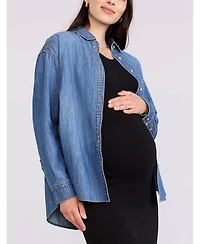 Motherhood Maternity Long Sleeve Button-Up Denim Shirt 