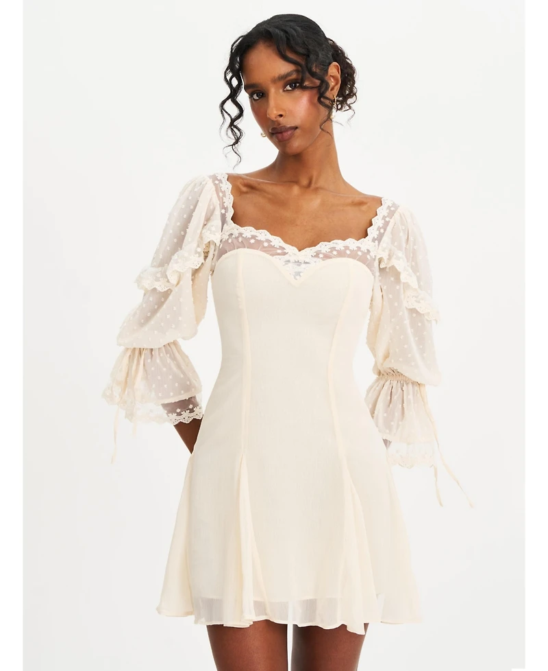 Miss Circle Women Zakira Lace Trim Half Sleeve Mini Dress