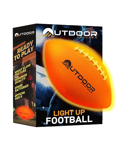 Lifemaster Durable glow-in-the-dark football with waterproof rubber build, tap-activated Led lights lasting up to 30 hours. Includes pump, spare batte
