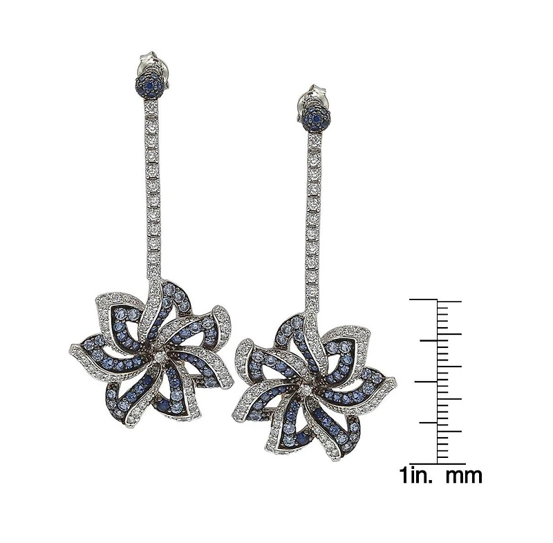 Suzy Levian New York Sterling Silver Sapphire & Created White Sapphire Earrings