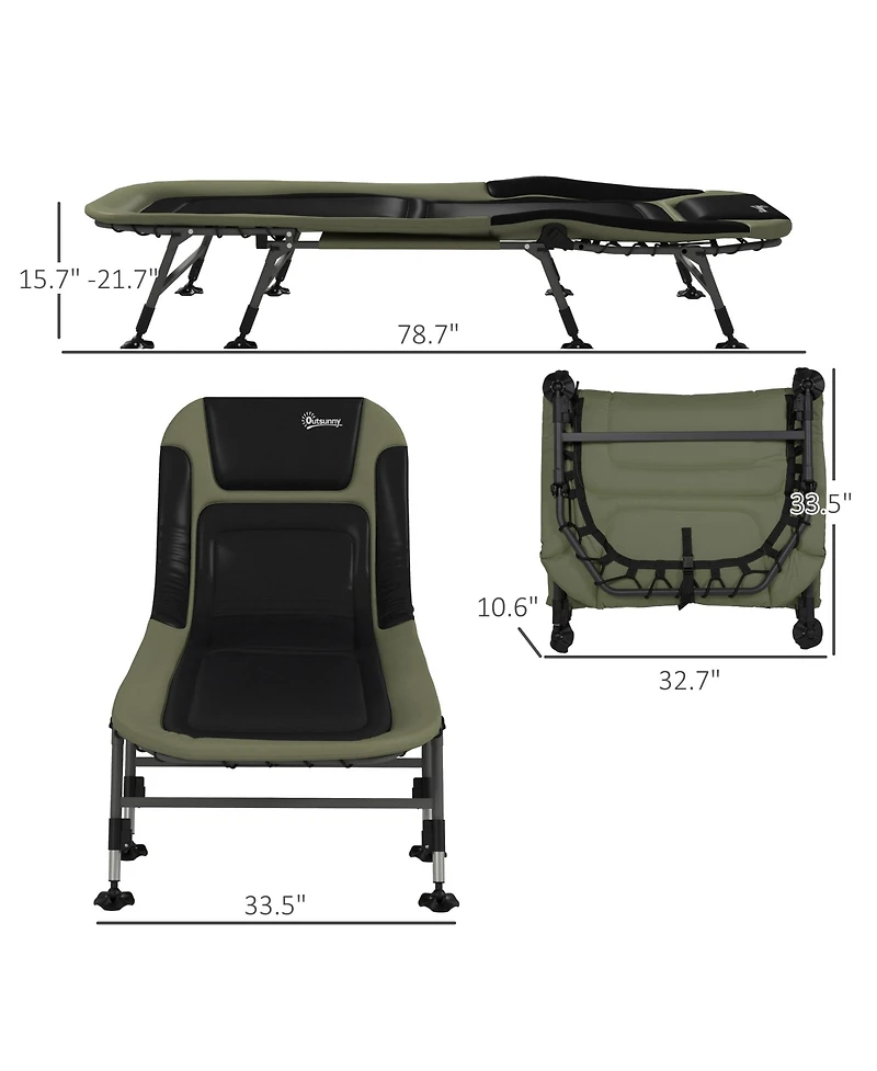 Camping Cot for Adults, Folding Bed with Soft Padded Cushions & Headrest, 180° Adjustable Reclining Lounger