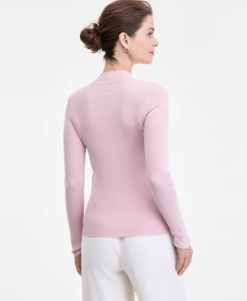 I.n.c. International Concepts Women's Detail Ribbed Mock Neck Sweater, Created for Macy's