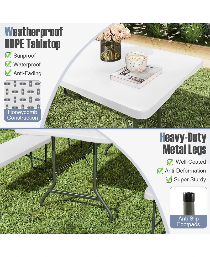 Akiudex 8FT Folding Patio Table with Hdpe Top and Metal Legs for Outdoor and Indoor Use