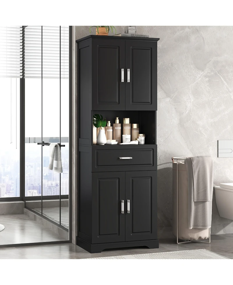 Casainc Tall Bathroom Cabinet with Four Doors, Large Storage Space & Open Shelves