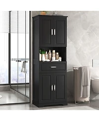 Casainc Tall Bathroom Cabinet with Four Doors, Large Storage Space & Open Shelves