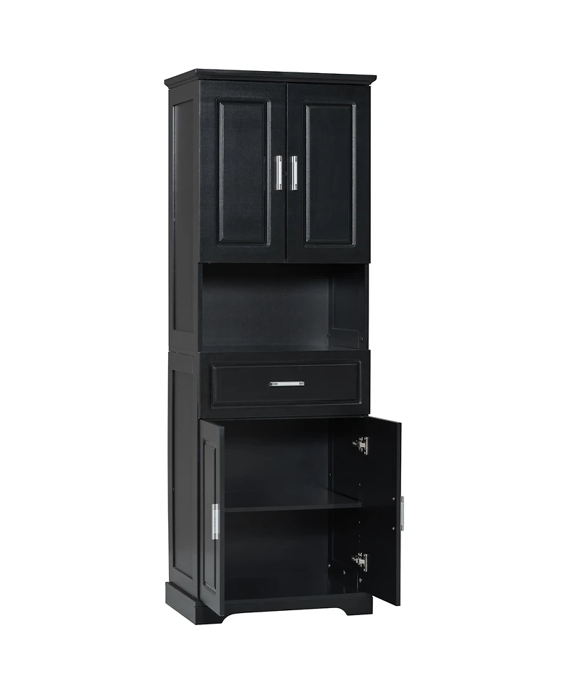 Casainc Tall Bathroom Cabinet with Four Doors, Large Storage Space & Open Shelves
