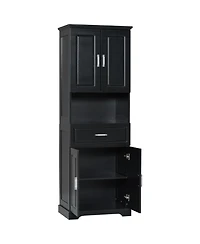 Casainc Tall Bathroom Cabinet with Four Doors, Large Storage Space & Open Shelves