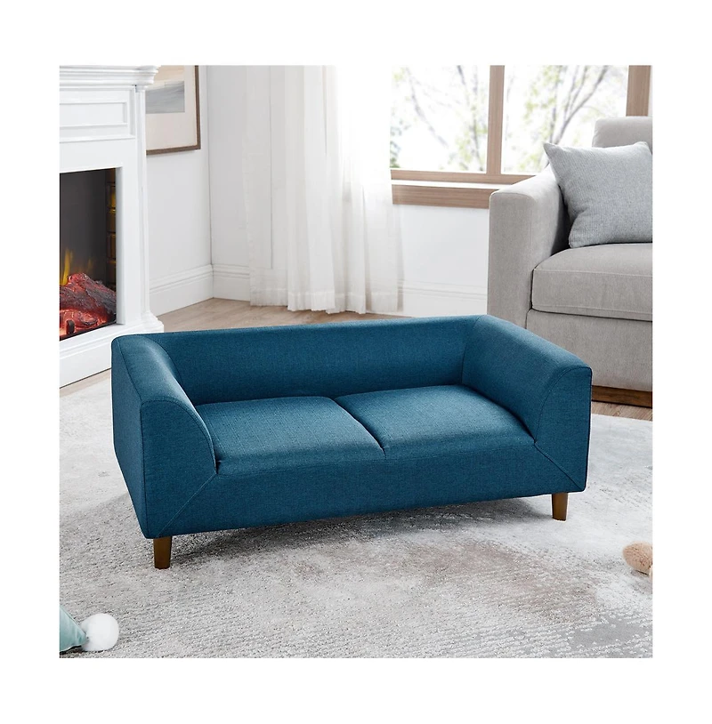 Aostirmotor Blue Pet Sofa with Backrest and Armrests Suitable for Small and Medium dogs