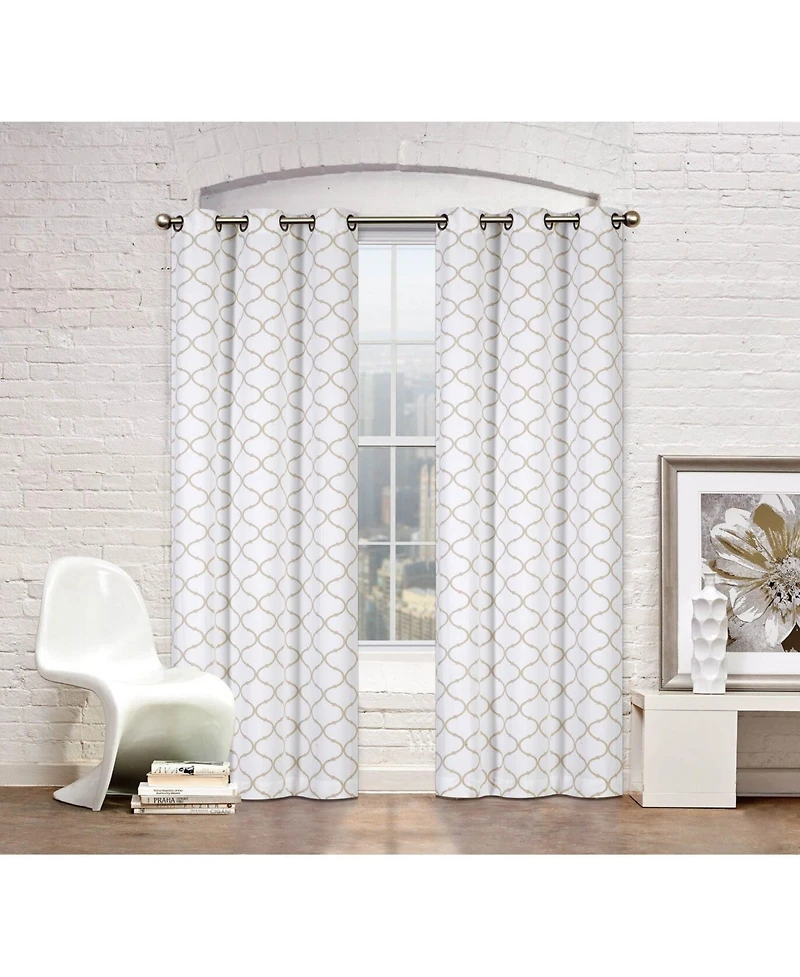 Kate Aurora Modern Elements 2 Pack Quatrefoil Lattice Poly Cotton Curtain Panels - Navy