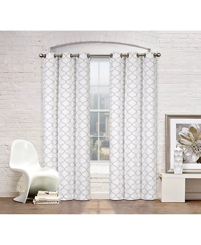 Kate Aurora Modern Elements 2 Pack Quatrefoil Lattice Poly Cotton Curtain Panels - Navy