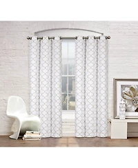 Kate Aurora Modern Elements 2 Pack Quatrefoil Lattice Poly Cotton Curtain Panels - Navy