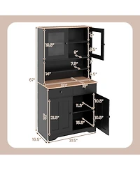 Gymax Pantry Cabinet 67'' Tall Kitchen Floor w/ 2 Removable Shelves Drawers