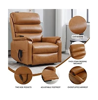 Grey Faux Leather Power Lift Chair with Heat, Massage & Dual Motor, Heavy Duty Recliner for Elderly with Remote-Maison Boucle