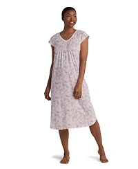 Miss Elaine Women's Short Sleeve Printed Long Night Dress