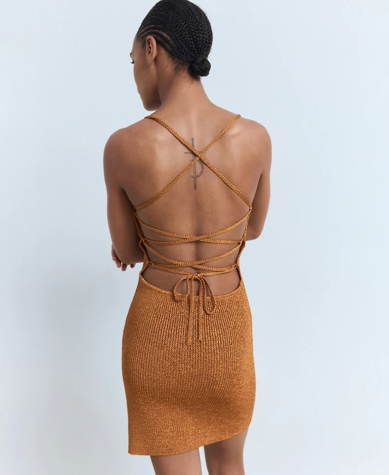Mango Women's Cross-Back Detail Lurex Knit Dress