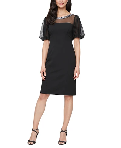 Alex Evenings Women's Short Stretch Crepe Scoop Neck Dress