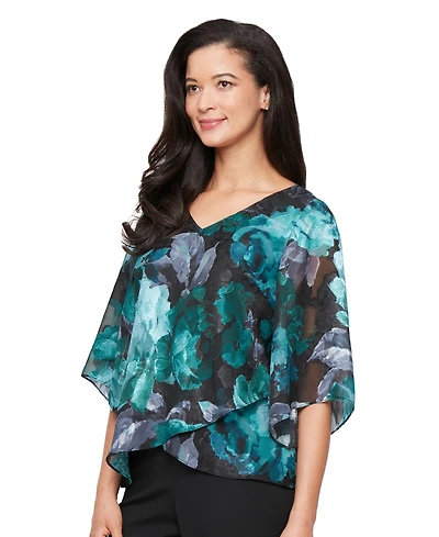 Alex Evenings Women's Printed V-Neck Chiffon Blouse