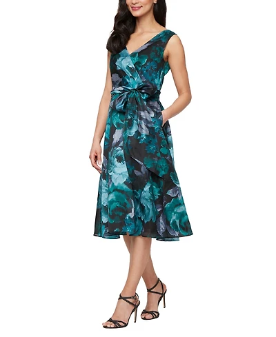 Alex Evenings Women's Printed Midi Yoryu Sleeveless Dress