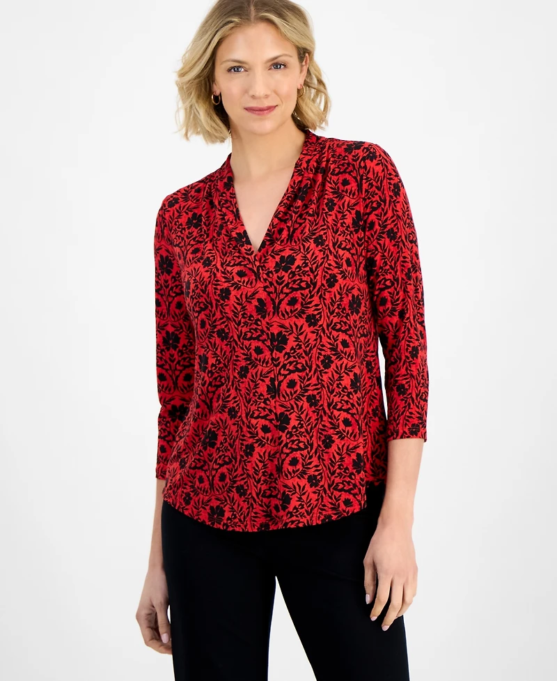 Jm Collection Women's Floral-Print Pleated Top, Macy's Exclusive