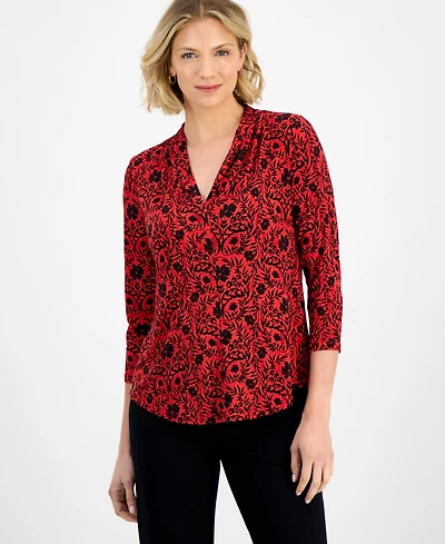 Jm Collection Women's Floral-Print Pleated Top, Macy's Exclusive