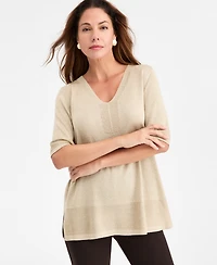 Jm Collection Women's V-Neck Short-Sleeve Lurex Shine Sweater, Exclusively at Macy's