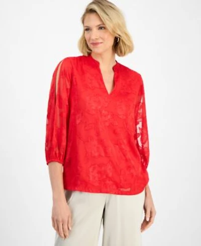 Jm Collection Womens Jacquard Split Sleeve Blouse Macys Exclusive