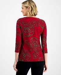Jm Collection Women's Floral Shine Keyhole Jacquard Top, Macy's Exclusive