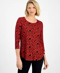 Jm Collection Women's Floral-Print Round-Hem Top, Macy's Exclusive