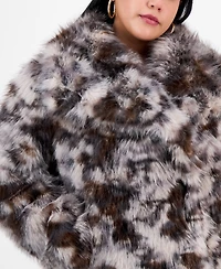 Bar Iii Trendy Plus Printed Faux-Fur Coat, Macy's Exclusive