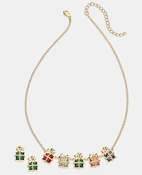 Holiday Lane Gold-Tone Multicolor Present Stud Earrings & Frontal Necklace Set