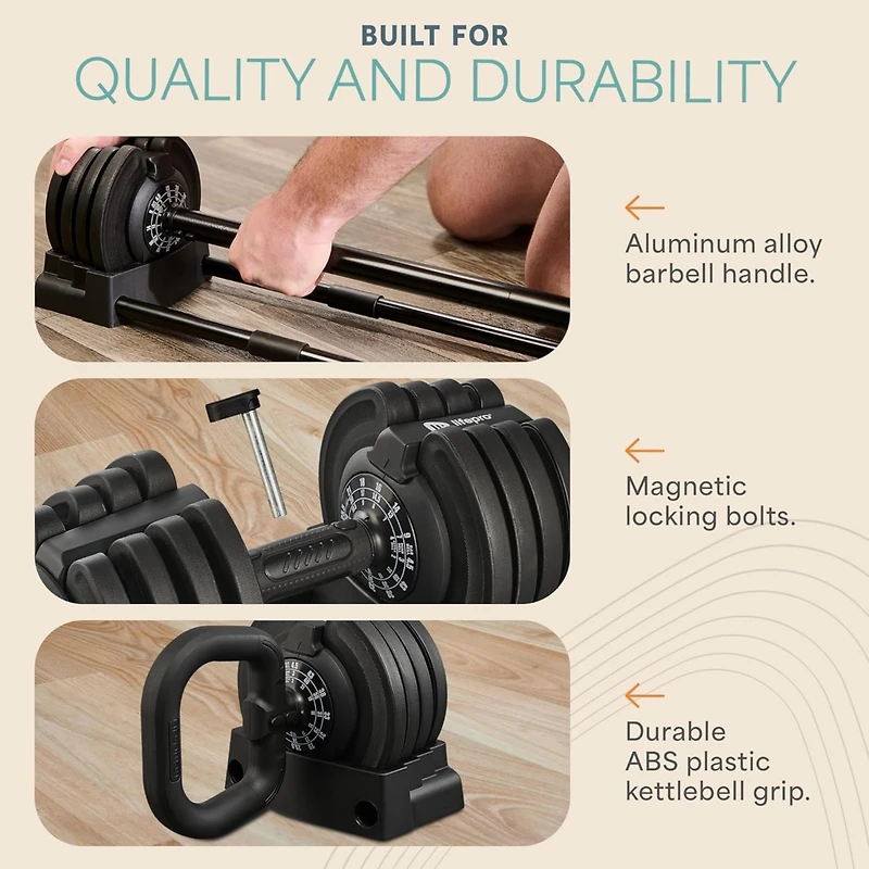 Lifepro Adjustable Dumbbells Set with Rack - Quick Adjust Weights, Secure Grip, Compact Design for Home Gym