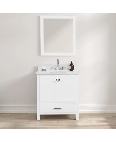 Vanirror -Inch Bathroom Vanity Set in Matte White – Solid Wood Freestanding Vanity with Marble Countertop & Ceramic Undermount Sink for Modern Bathr