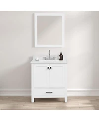 Vanirror -Inch Bathroom Vanity Set in Matte White – Solid Wood Freestanding Vanity with Marble Countertop & Ceramic Undermount Sink for Modern Bathr