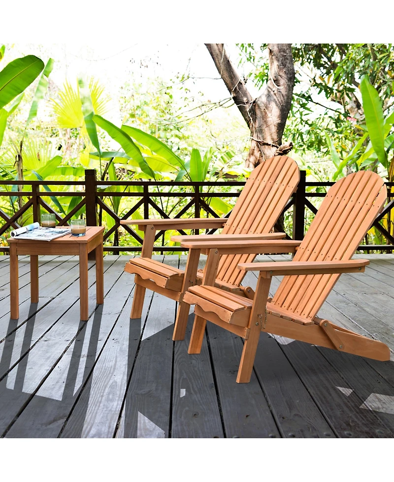 Gymax 3PCS Eucalyptus Adirondack Chair Set w/ Side Table Outdoor Patio