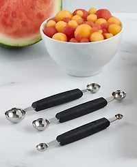 Cat Cora Cutlery-Pro 3-Piece Dual Blades Millimeter Soft-Grip Handle Melon Baller Set