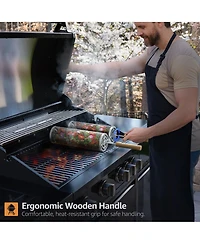 Sorbus 2 Pack Stainless Stee Rolling Grill Baskets with Removable Wooden Handle - Bbq, Outdoor Cooking, Camping