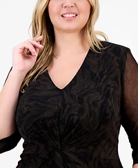 Connected Plus V-Neck Mesh Elbow-Sleeve Dress