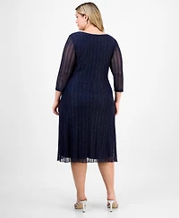 Connected Plus Mesh Long-Sleeve Round-Neck Dress