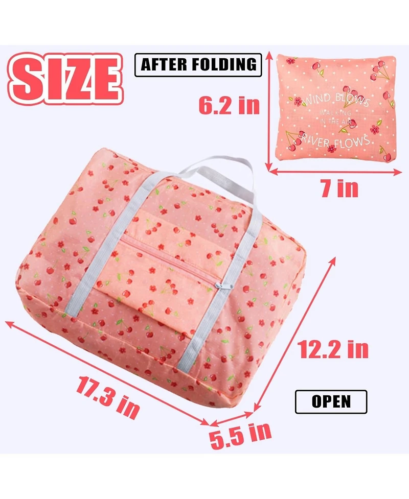 Urtala Travel Bag Foldable Luggage Bag Spirit Airlines Personal Item Bag Sports Gym Bag Weekender Overnight Bag Travel Duffel for Women (Pink Cherry)
