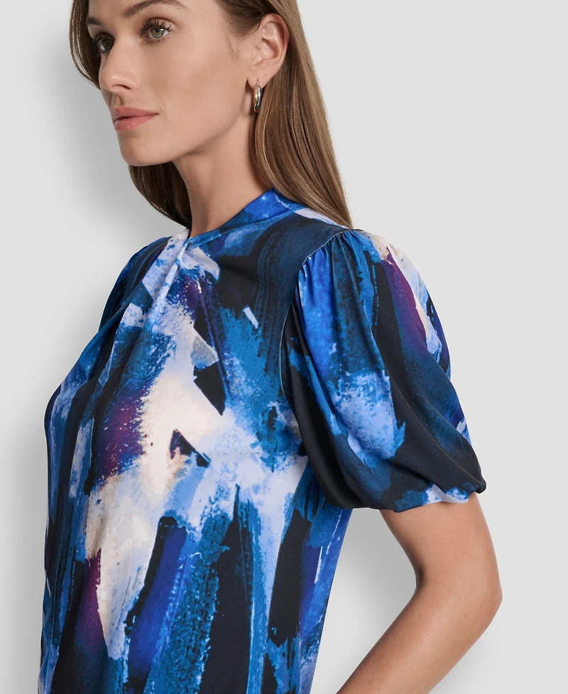 Dkny Petite Keyhole Neck Balloon Sleeve Top