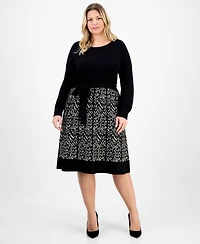 Robbie Bee Plus Size Long-Sleeve Combo Skirt Sweater Dress