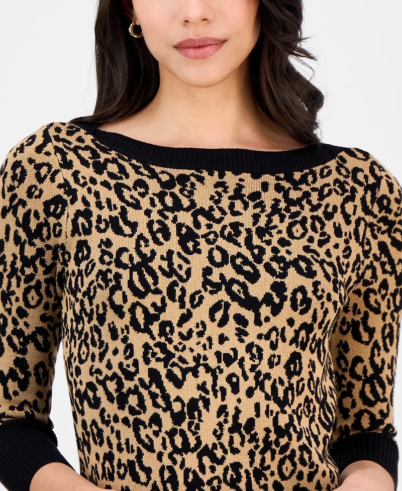 Robbie Bee Petite Animal-Print Sweater Dress